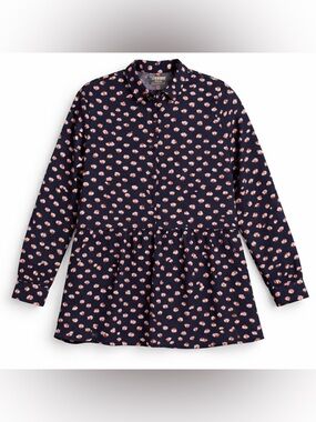 Anthro Maeve Navy Floral Peplum Blouse Button Front Size Large